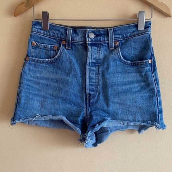 Levis Premium Ribcage Shorts Size 26 Urban Oasis Button Fly High Waist Cowgirl - Picture 15 of 15
